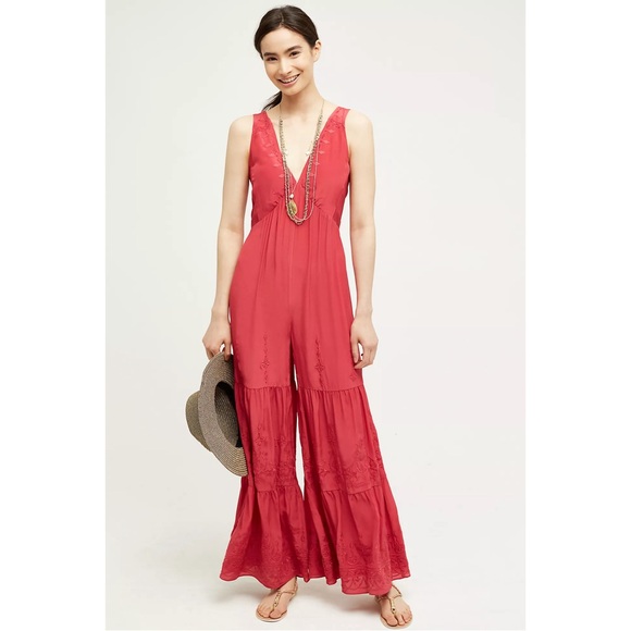Anthropologie Embroidered Silk Jumpsuit by Elevenses NWT Size Small - Picture 2 of 16